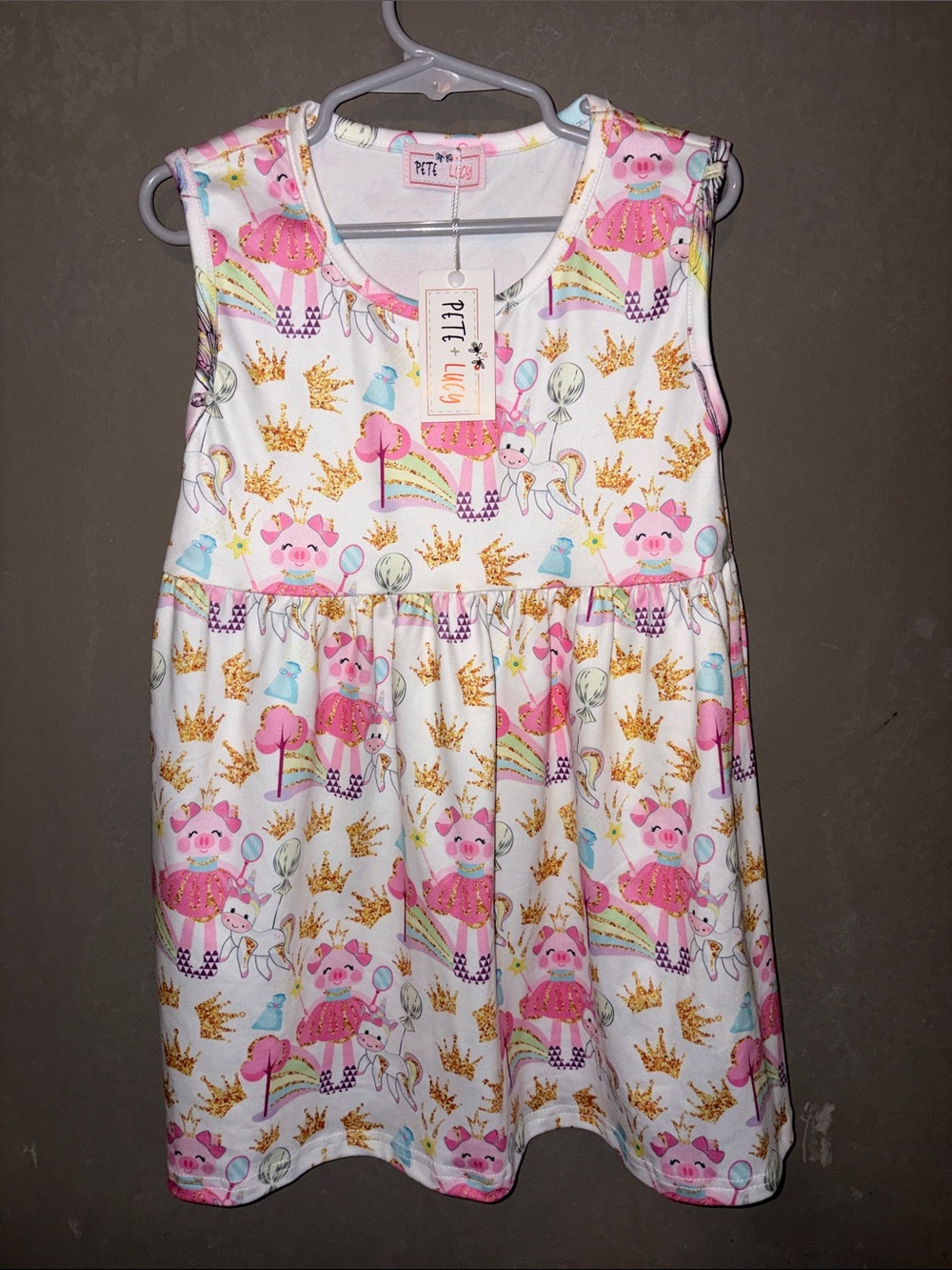 Pete & Lucy Pink & White Piglet Print Girls Dress nwt